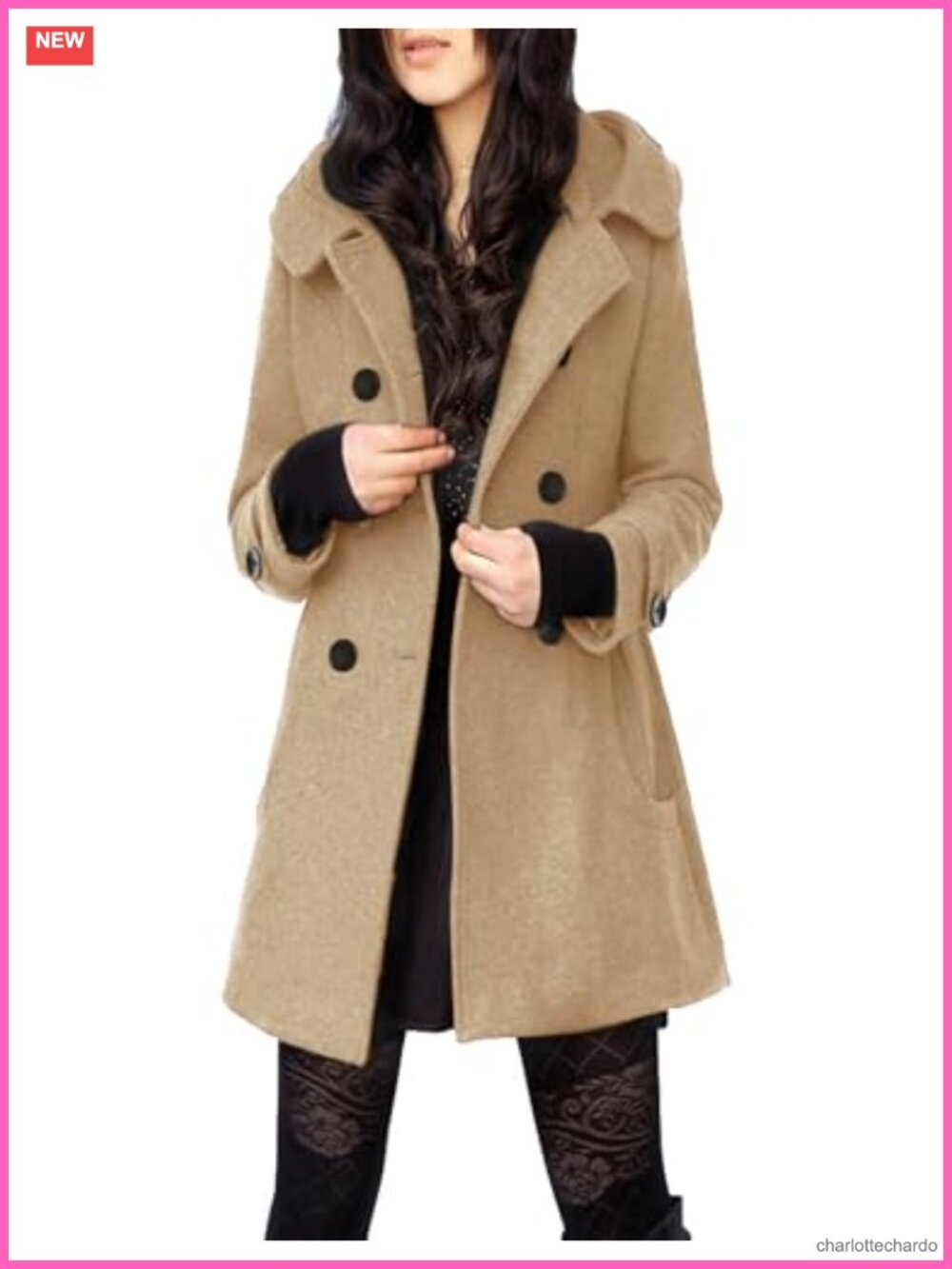 Wool Blend Hooded Peacoat Mid-Length Double-Breasted Winter Coat